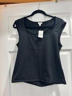 NWT. J. Crew Black Scoop Neck Cap-Sleeve Tank